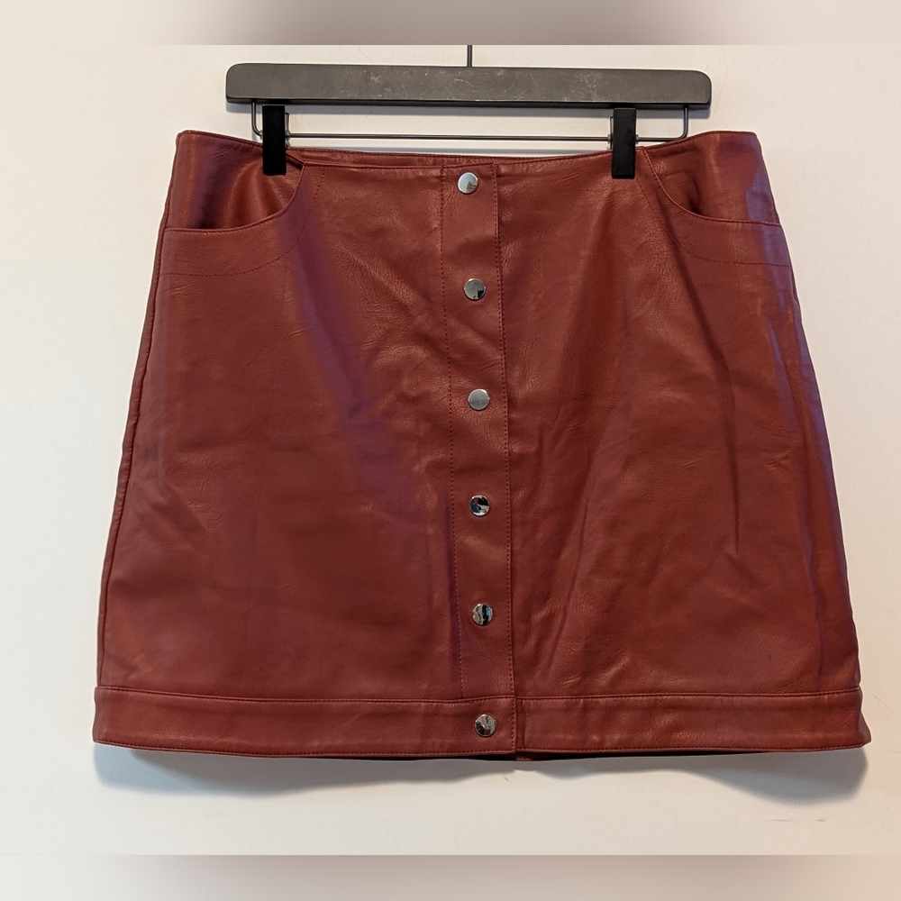 Topshop Rust Red Faux Leather Mini Skirt Sz 12 Women's Versatile Excel Used Cond